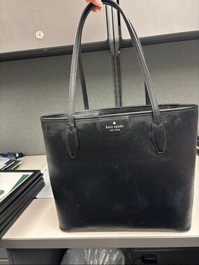 kate spade Black Leather Tote with Gold Logo